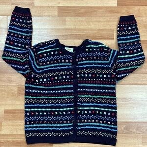 Talbots Women’s 100% Cotton Cardigan Button Up Navy Multicolor Size Medium